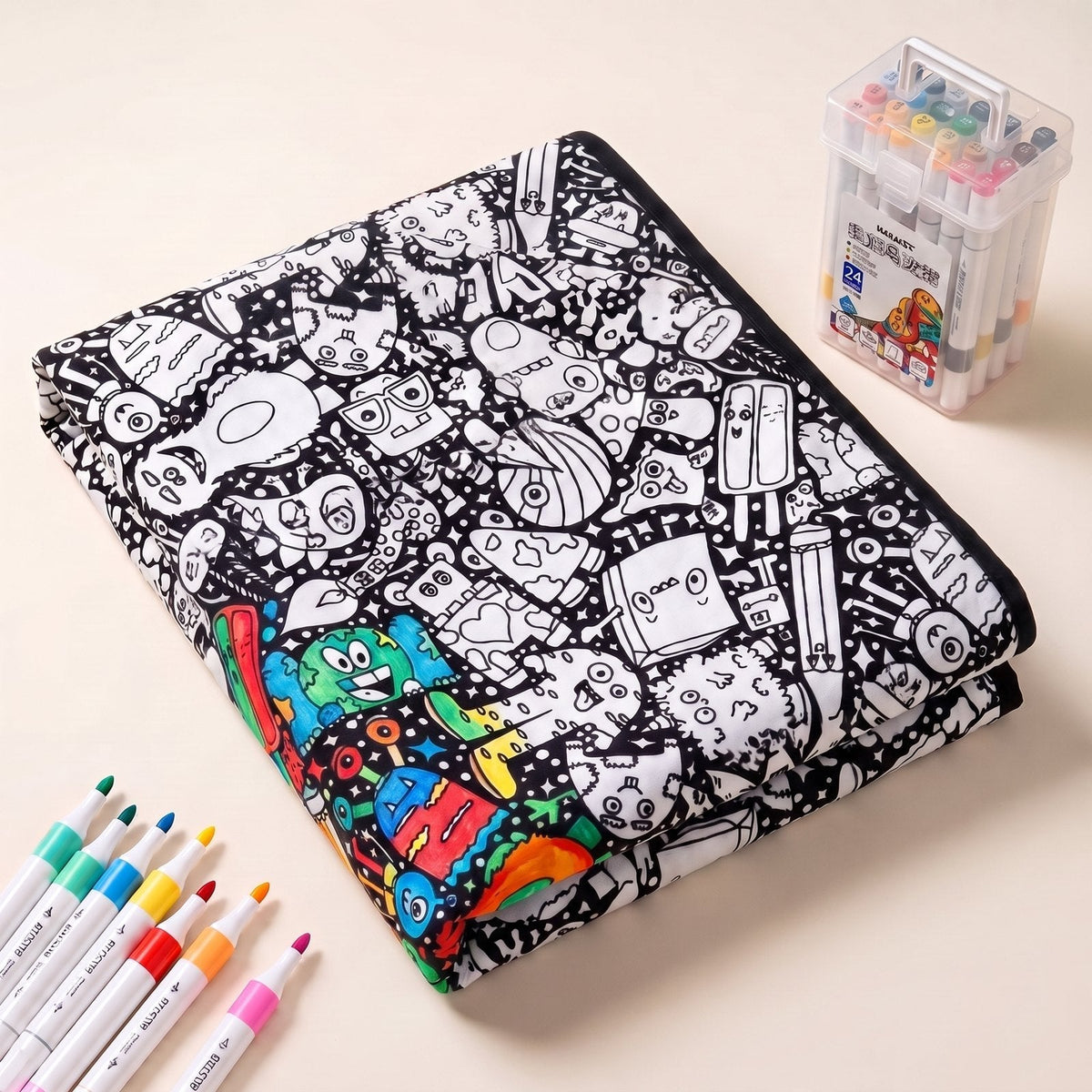CuddleArt Coloring Blanket, Monsters pattern