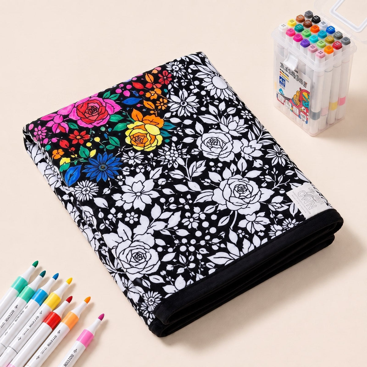 CuddleArt Coloring Blanket, Flowers pattern